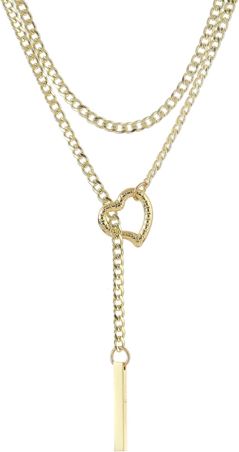 MIFYNN Heart O ring Slip Chain Necklaces for Women Stainless Steel Cuban Chain Bar Necklace Punk Rock Collar Necklace Handmade Adjustable Lariat Y Necklaces for Men - Image 1